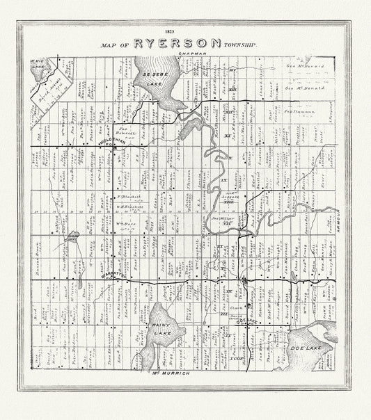 Muskoka-Haliburton, Ryerson Township, 1893, map on heavy cotton canvas, 20 x 25" approx.