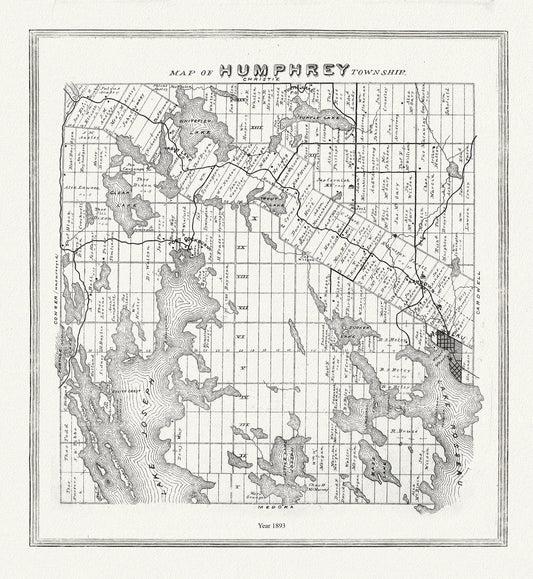 Muskoka-Haliburton, Humphrey Township, 1893 , map on heavy cotton canvas, 20 x 25" approx.