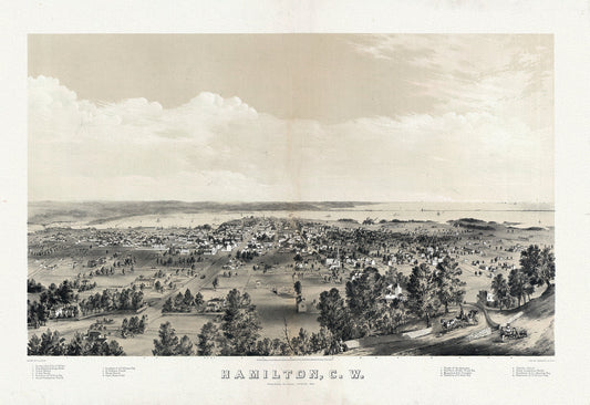 Hamilton, Ontario, Canada West, 1859, map on heavy cotton canvas, 20 x 25" approx.