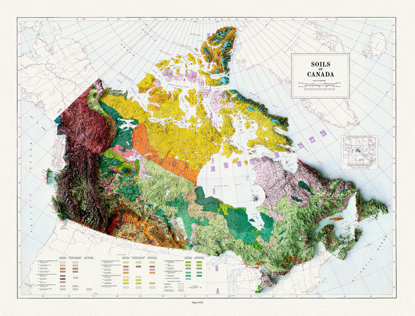 Soils of Canada, 1915  , map on heavy cotton canvas, 20 x 25" approx.