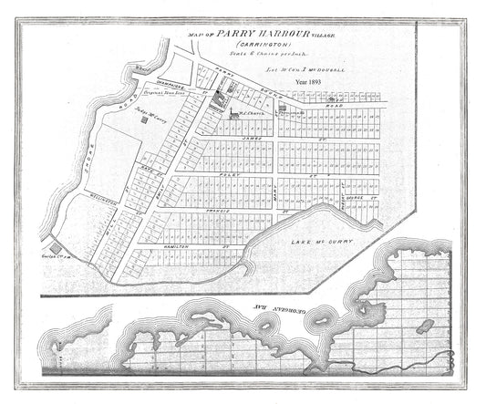 Muskoka-Haliburton, Parry Harbour Village, 1893, map on heavy cotton canvas, 20 x 25" approx.