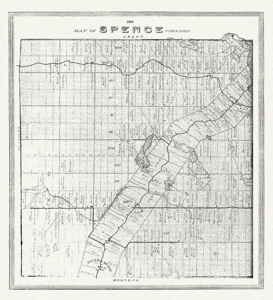 Muskoka-Haliburton, Spence Township, 1893, map on heavy cotton canvas, 20 x 25" approx.