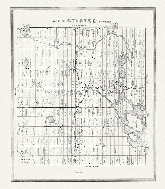 Muskoka-Haliburton, Stisted Township, 1893 , map on heavy cotton canvas, 20 x 25" approx.