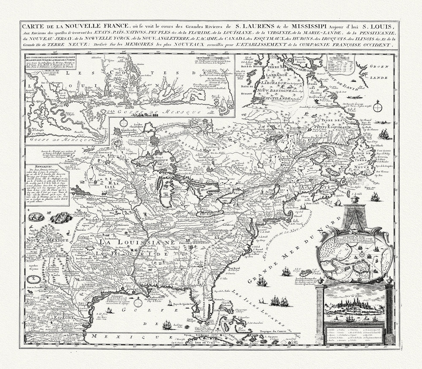 Chatelain, Carte de la Nouvelle France, map on heavy cotton canvas, 20 x 27" approx.