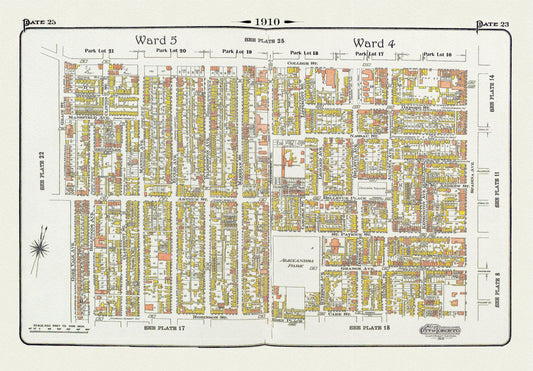 Plate 23, Toronto Downtown West, Kensington, & Annex South, 1910, map on heavy cotton canvas, 20 x 30" approx.