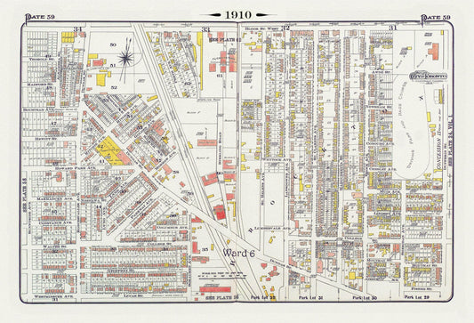 Plate 59, Toronto West, High Park East Side & Brockton, South of Bloor St., 1910 , map on heavy cotton canvas, 20 x 30" approx.