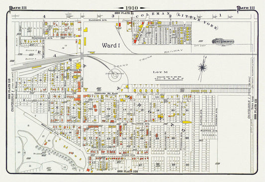 Plate 111, Toronto East York, Main St. South of Danforth Ave., 1910, map on heavy cotton canvas, 20 x 30" approx.