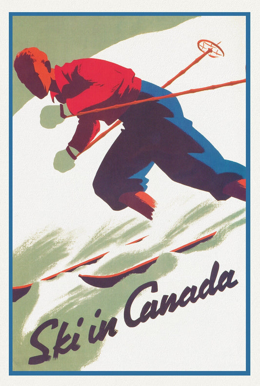 Ski in Canada! Ver. II , travel poster on heavy cotton canvas, 20x25" approx.