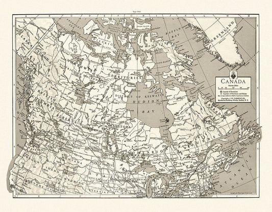 J.W. Clement Co., Canada, 1943 Ver. BWMWS70, map on heavy cotton canvas, 20 x 25" approx.
