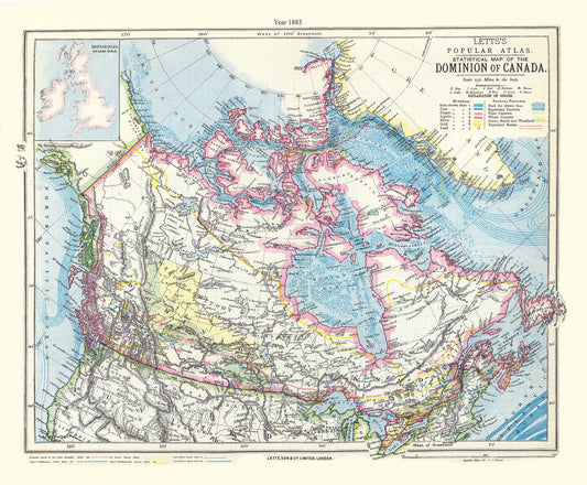 Letts, Dominion of Canada, 1883, map on heavy cotton canvas, 20 x 25" approx.