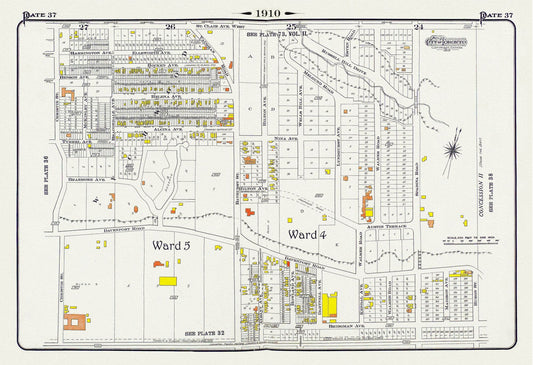 Plate 37, Toronto Central North West, Wychwood, Casa Loma, 1910, map on heavy cotton canvas, 20 x 30" approx.