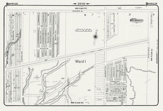 Plate 110, Toronto East, Danforth and Woodbine South, 1910 , map on heavy cotton canvas, 20 x 30" approx.