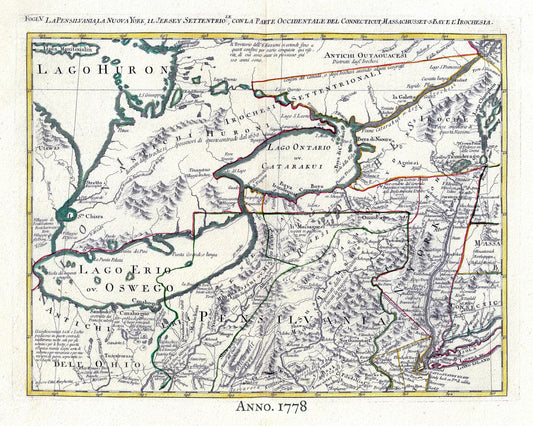 Zatta, Upper Canada, 1778, map on heavy cotton canvas, 50x70cm (20 x 25") approx.