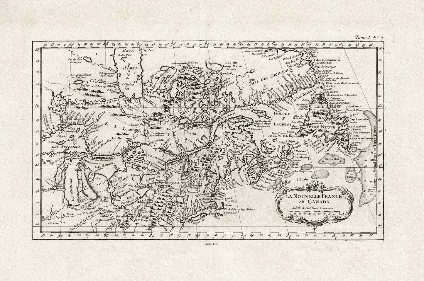 Bellin, La Nouvelle France où Canada, 1764 Ver. 2 , map on heavy cotton canvas, 50 x 70cm, 20 x 25" approx.