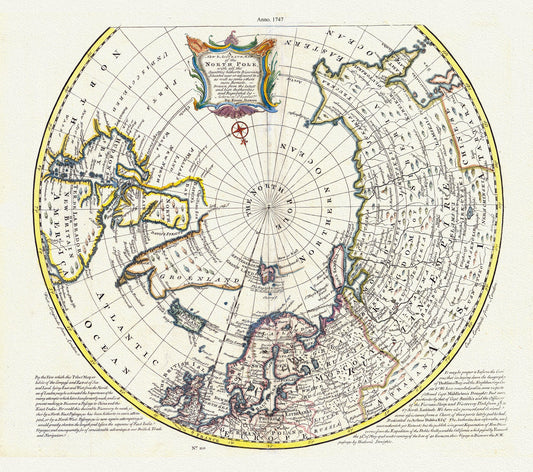 North Pole, with  the countries hitherto discovered situated near or adjacent to it as well as some others more remote.1747, canvas 20x25"