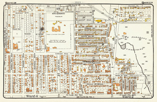 Plate 18, Toronto Uptown, St.Clair West, UCC, 1913, map on heavy cotton canvas, 20 x 30" approx.