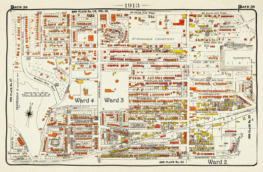 Plate 38, Toronto Uptown West, Forest Hill South, 1913, map on heavy cotton canvas, 20 x 30" approx.