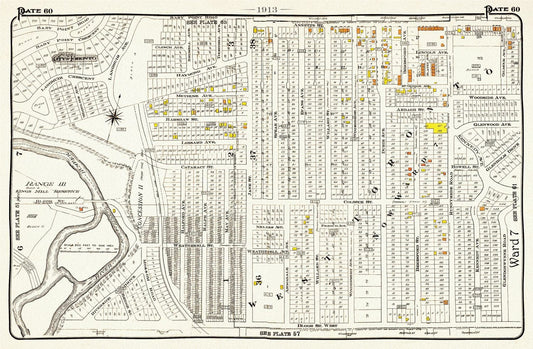 Plate 60, Toronto West, High Park, Bloor West Village North, 1913, map on heavy cotton canvas, 20 x 30" or 50 x 75cm. approx.