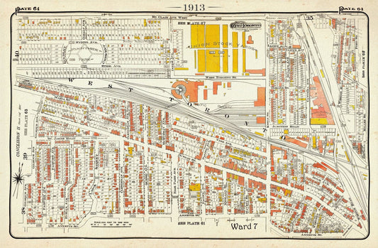 Plate 64, Toronto West, The Junction and Stockyards, 1913, map on heavy cotton canvas, 20 x 30" or 50 x 75cm. approx.