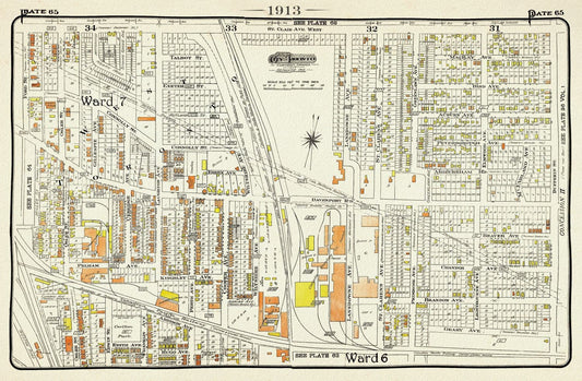 Plate 65, Toronto West, The Junction Triangle North, 1913, map on heavy cotton canvas, 20 x 30" or 50 x 75cm. approx.