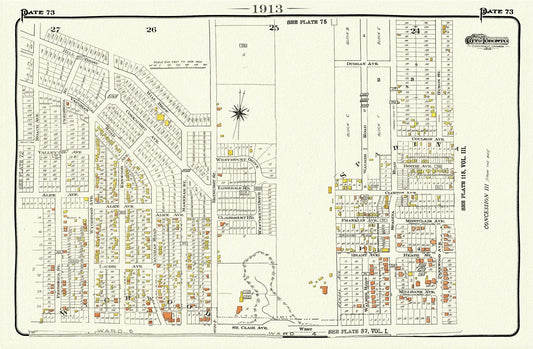 Plate 73, Toronto West, St. Clair & Vaughan Rd., 1913, map on heavy cotton canvas, 20 x 30" or 50 x 75cm. approx.