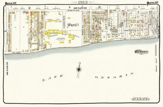 Plate 105, Toronto East, The Beach, Scarboro Beach, 1913, map on heavy cotton canvas, 20 x 30" or 50 x 75cm. approx.