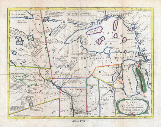 Carver, Interior,  North America, 1781, map on heavy cotton canvas, 50x70cm (20 x 25") approx.