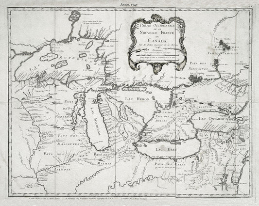 Jacques Nicolas Bellin, Le Canada, 1745, map on heavy cotton canvas, 50x70cm (20 x 25") approx.