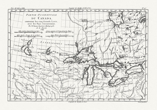 Raynall et Bonne, Partie Occidentale Du Canada, 1780, map on heavy cotton canvas, 50 x 70cm, 20 x 27" approx.