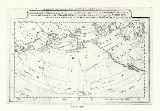 Captain Cook's Voyages in the Pacific Northwest, map on heavy cotton canvas, 50 x 70cm, 20 x 25" approx.