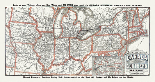 Canada Southern Railway No. 18, 1910, map on heavy cotton canvas, 50 x 70cm, 20 x 25" approx.