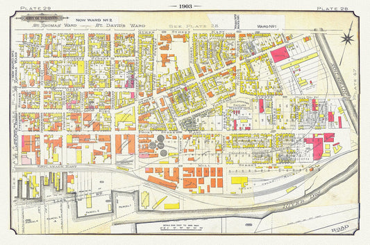 Plate 29, Toronto Downtown East, Corktown & Distillery, 1903, map on heavy cotton canvas, 20 x 30" or 50 x 75cm. approx