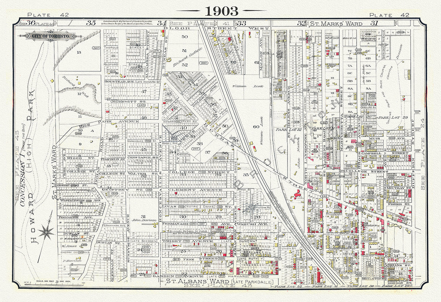 Plate 42, Toronto West, High Park to Brockton, Roncesvalles Village, 1903 Version I