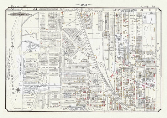 Plate 42A ,Toronto West, High Park to Brockton, 1903 Ver. II, map on heavy cotton canvas, 20 x 30" or 50 x 75cm. approx.