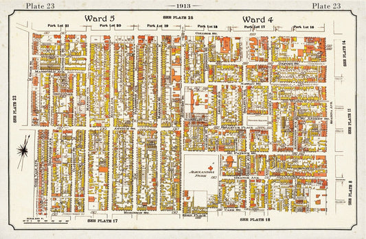 Plate 23, Toronto West Parkdale, Brockton, Little Italy, 1913, map on heavy cotton canvas, 20 x 30" approx.