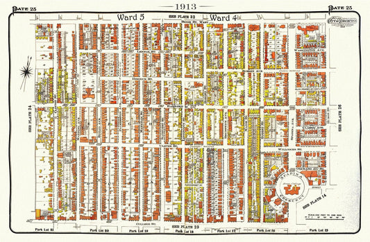 Plate 25, Toronto Central West, Annex South, 1913, map on heavy cotton canvas, 20 x 30" approx.
