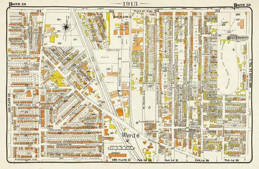 Plate 59, TorontoWest, Roncesvalles, Brockton North, 1913, map on heavy cotton canvas, 20 x 30" or 50 x 75cm. approx.