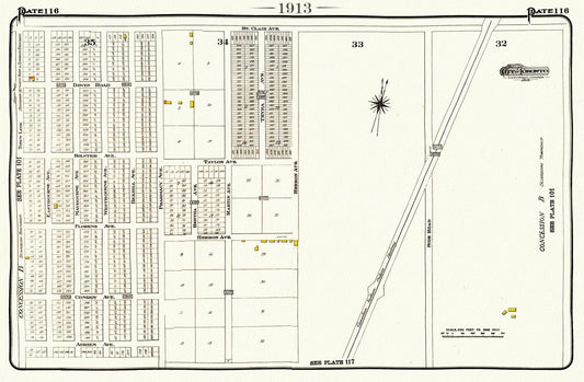 Plate 116, Toronto East, Scarborough, Pharmacy, St. Clair E.,1913, map on heavy cotton canvas, 20 x 30" or 50 x 75cm. approx.
