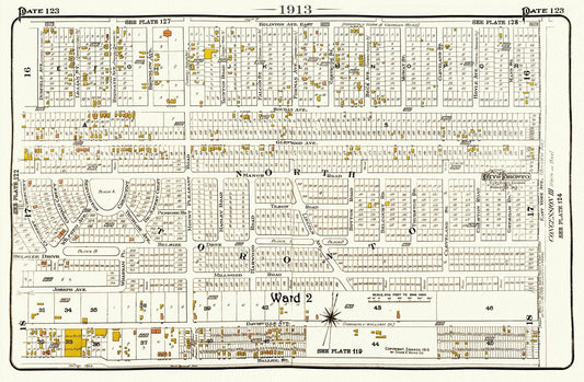 Plate 123, Toronto North and East, 1913, map on heavy cotton canvas, 20 x 30" or 50 x 75cm. approx.