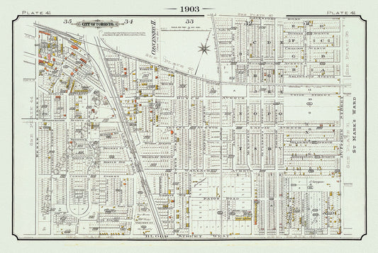 Plate 41, Toronto West, Junction Triangle, 1903, map on heavy cotton canvas, 20 x 30", 50 x 76cm, approx.