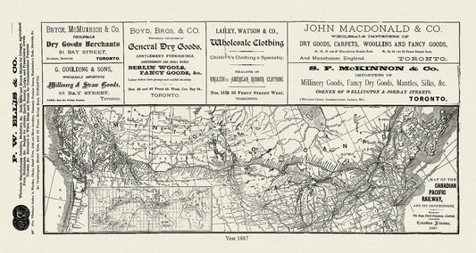 Map of the Canadian Pacific Railway, and its connections, 1887 , map on heavy cotton canvas, 50 x 70cm, 20 x 25" approx.