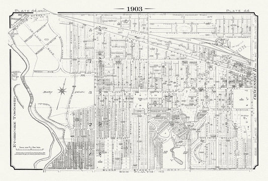 Plate 44, Toronto West, Baby Estate & Junction West, 1903, map on heavy cotton canvas, 20 x 30" or 50 x 75cm. approx.