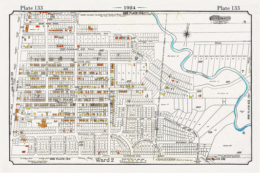 Plate 133, Toronto Uptown, Lawrence Park, 1924, map on heavy cotton canvas, 20 x 30" or 50 x 75cm. approx.