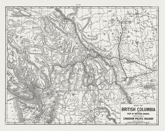 Map of British Columbia and part of Western Canada,, Canadian Pacific Railways,  1890, map on cotton canvas, 50 x 70cm, 20 x 25" approx.