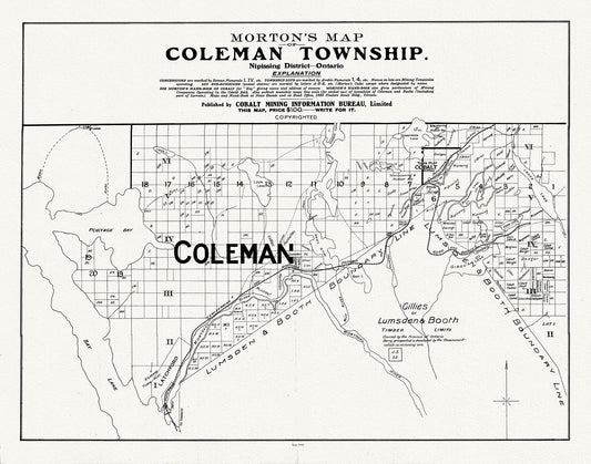Morton's Map of Coleman Township, Nipissing District, Ontario, 1910
