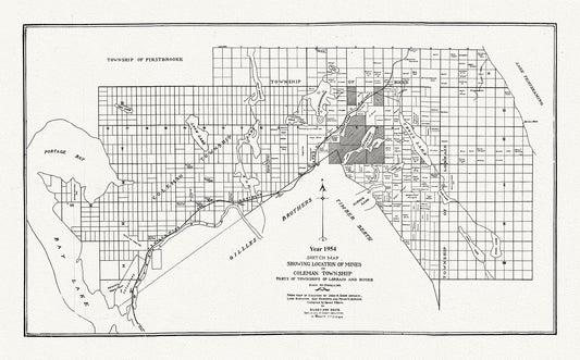 Sketch map showing location of mines in Coleman Township, parts of Townships of Lorrain and Bucke, 1954 , map on canvas, 20 x 25" approx.