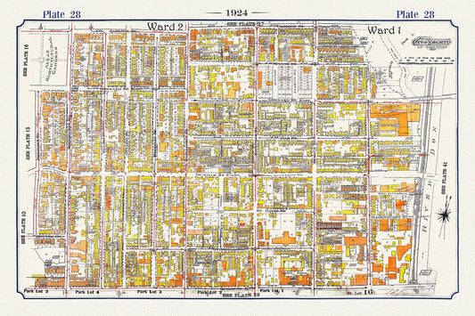 Plate 07, Toronto Downtown East, Cabbagetown, 1924, map on heavy cotton canvas, 20 x 30" or 50 x 75cm. approx.