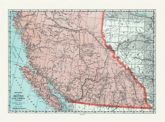 British Columbia, Cummins auth., 1925 , map on heavy cotton canvas, 45 x 65 cm, 18 x 24" approx.