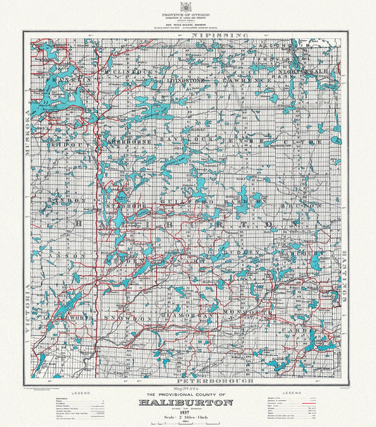 Historic Algonquin Park Map, Haliburton County, 1937 Ver. A, map on heavy cotton canvas, 45 x 65 cm, 18 x 24" approx.