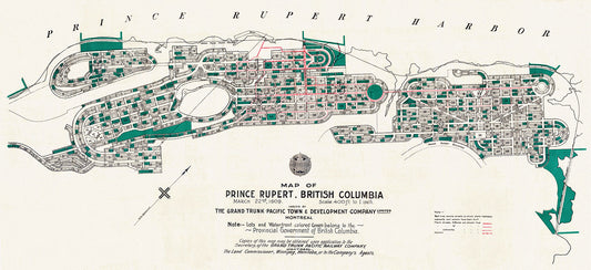 Prince Rupert Harbour, 1909 Ver. II, map on heavy cotton canvas, 50 x 70cm, 20 x 25" approx.